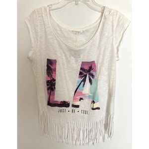 NWT Bershka White Crop Fringe Top Sz L